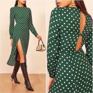 Reformation Creed Dress / Green with Polka Dots